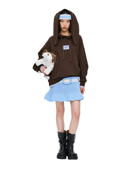 CHARLES JEFFREY LOVERBOY RABBIT EARS HOODY IN BROWN LIGHT BLUE_BROWN