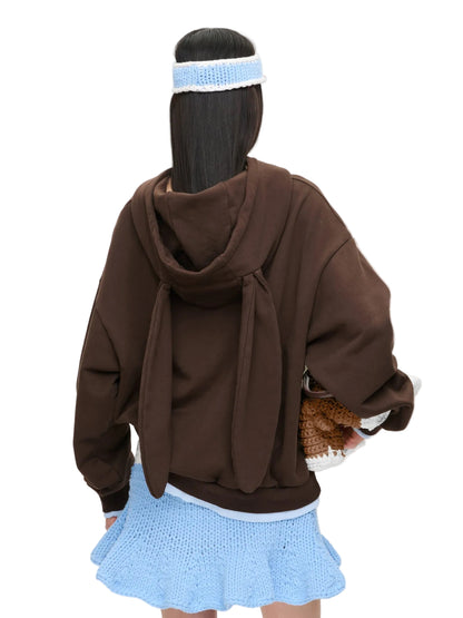 CHARLES JEFFREY LOVERBOY RABBIT EARS HOODY IN BROWN LIGHT BLUE_BROWN