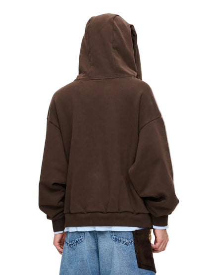 CHARLES JEFFREY LOVERBOY RABBIT EARS HOODY IN BROWN LIGHT BLUE_BROWN