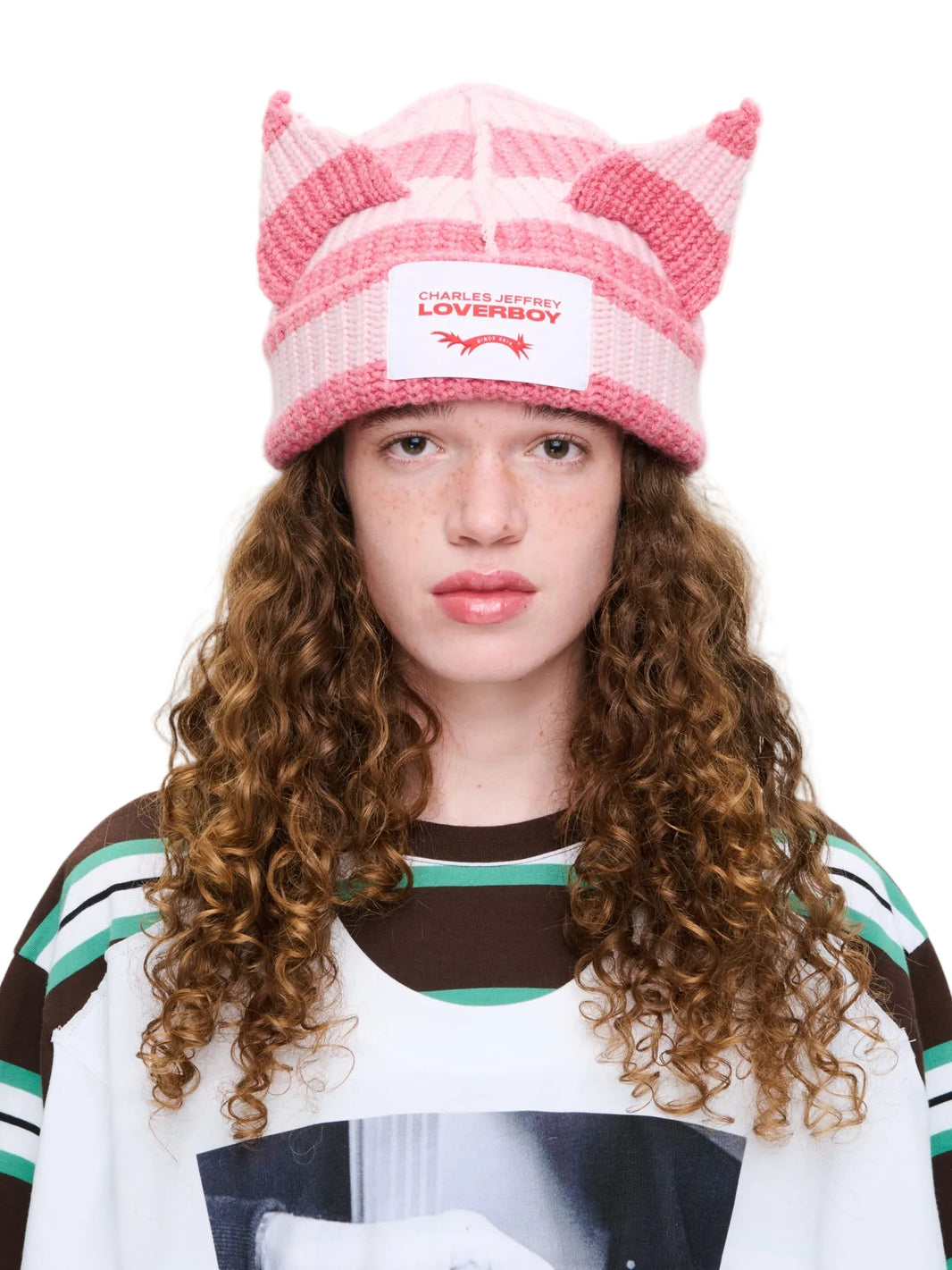 CHARLES JEFFREY LOVERBOY CHUNKY EARS BEANIE_PINK STRIPE