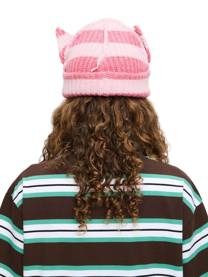 CHARLES JEFFREY LOVERBOY CHUNKY EARS BEANIE_PINK STRIPE
