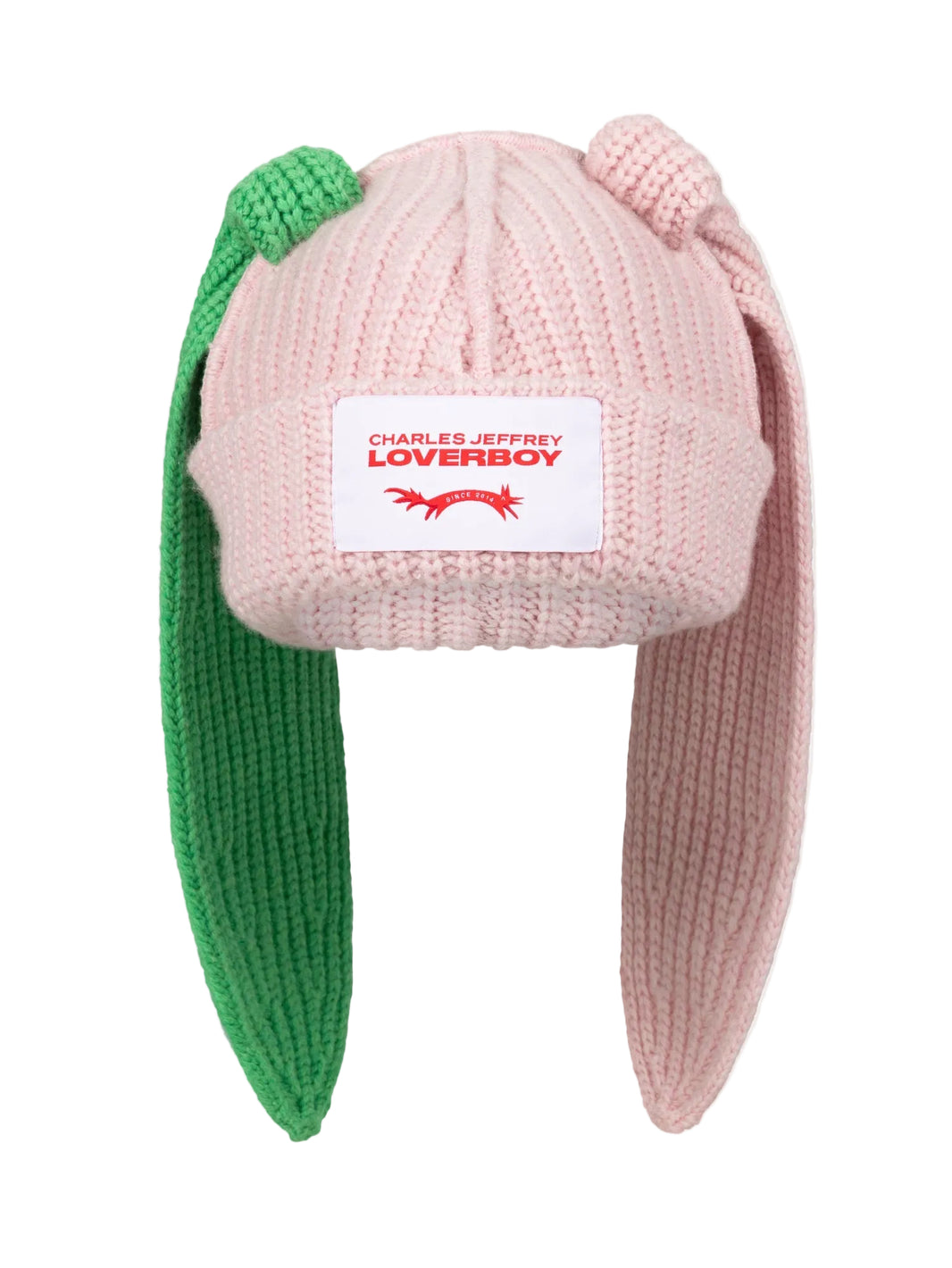 CHARLES JEFFREY LOVERBOY CHUNKY RABBIT BEANIE_PINK GREEN
