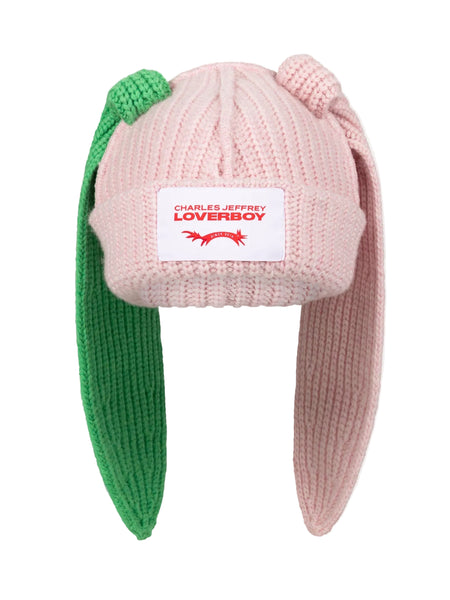 CHARLES JEFFREY LOVERBOY CHUNKY RABBIT BEANIE_PINK GREEN