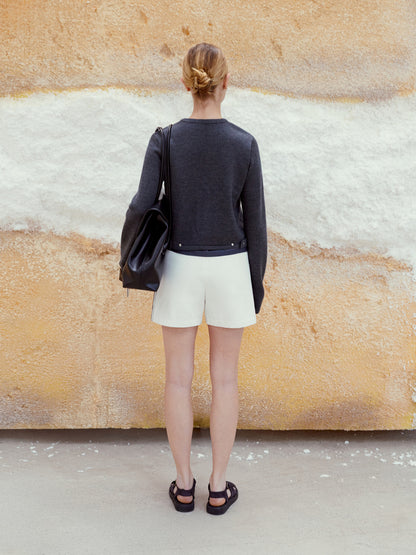LOW CLASSIC SNAP BUTTON CARDIGAN_CHARCOAL