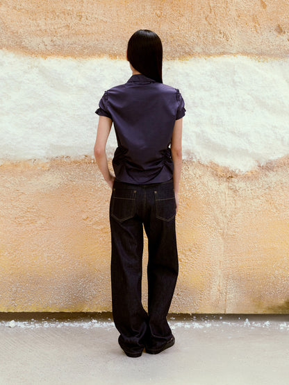 LOW CLASSIC WRINKLE HALF SLEEVE SHIRT_NAVY