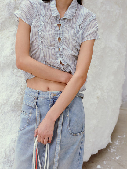 LOW CLASSIC WRINKLE HALF SLEEVE SHIRT_STRIPE