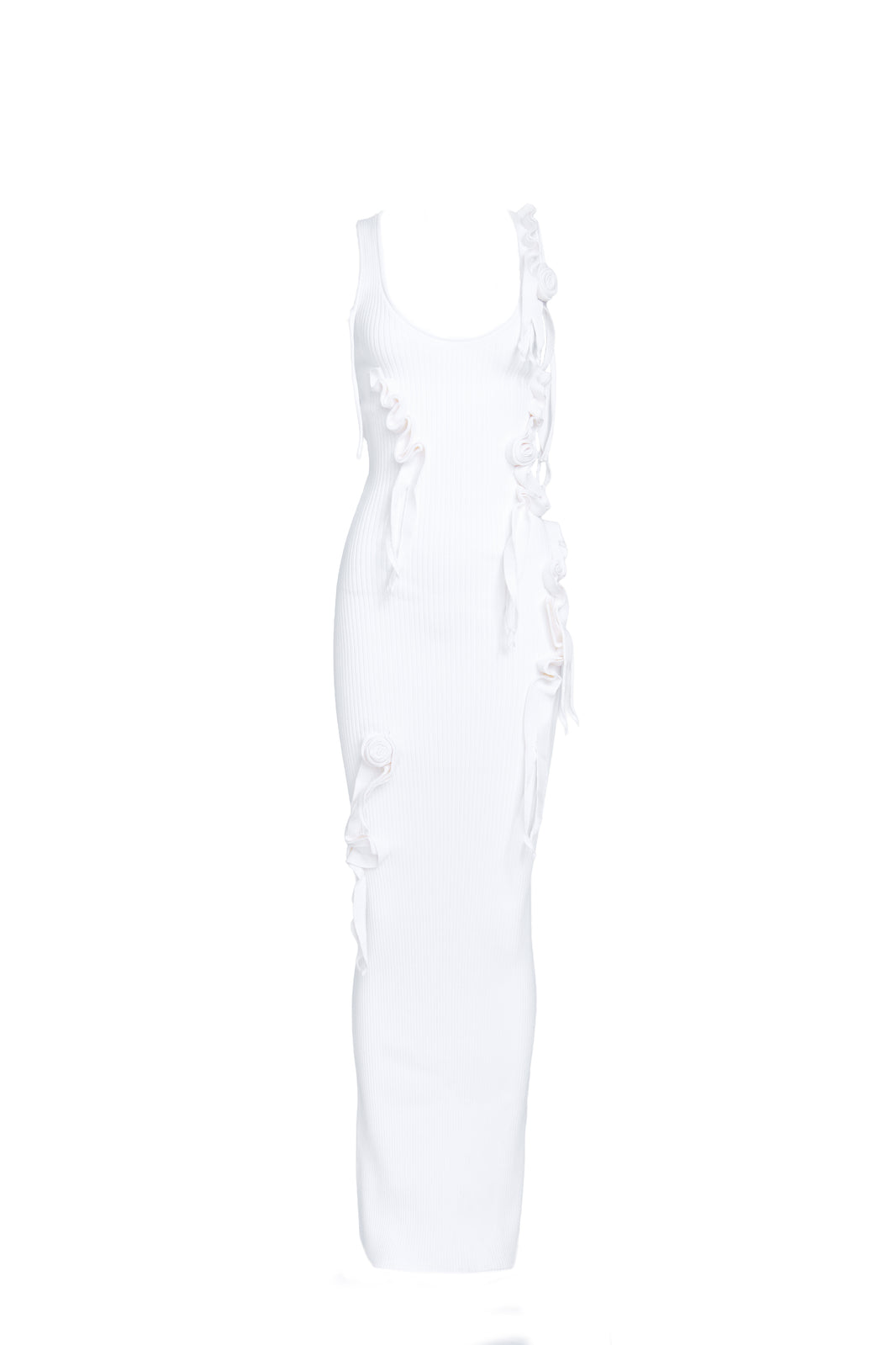 COPERNI RIBBED KNIT FLORAL APPLIQUÉ MIDI DRESS_WHITE