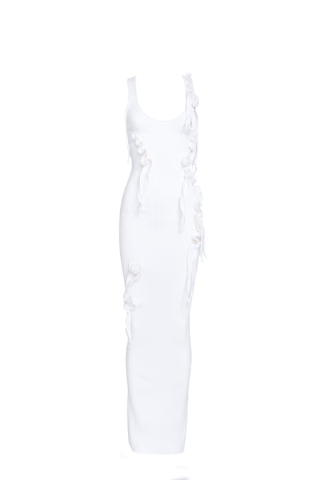 COPERNI RIBBED KNIT FLORAL APPLIQUÉ MIDI DRESS_WHITE