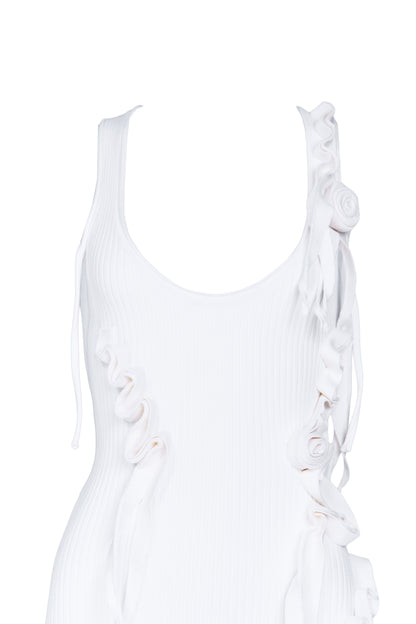COPERNI RIBBED KNIT FLORAL APPLIQUÉ MIDI DRESS_WHITE