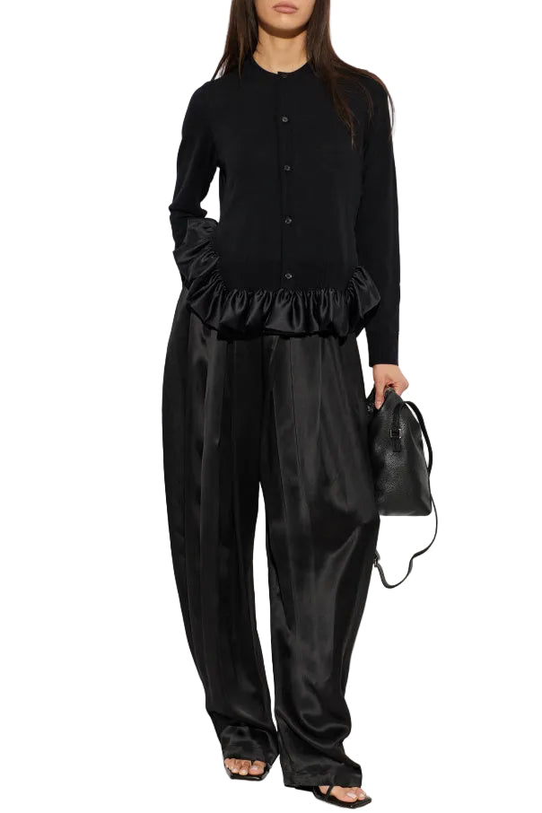 NOIR KEI NINOMIYA WOOL CARDIGAN WITH RUFFLE_BLACK
