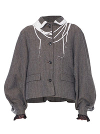 PEARL-DRAPED HERRINGBONE CROPPED JACKET