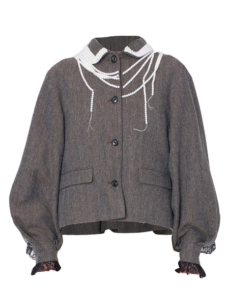 PEARL-DRAPED HERRINGBONE CROPPED JACKET