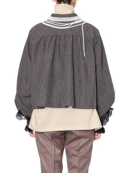 PEARL-DRAPED HERRINGBONE CROPPED JACKET