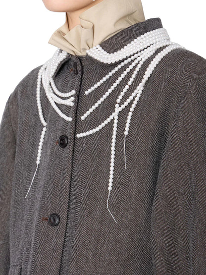 PEARL-DRAPED HERRINGBONE CROPPED JACKET