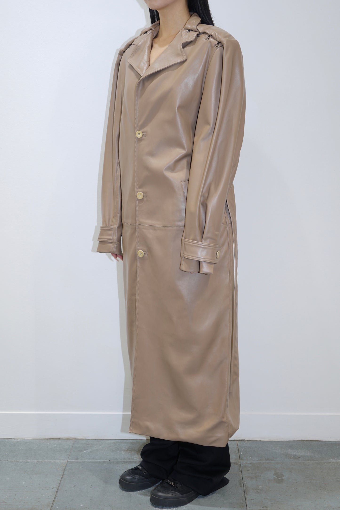 SITUATIONIST BEIGE LEATHER COAT