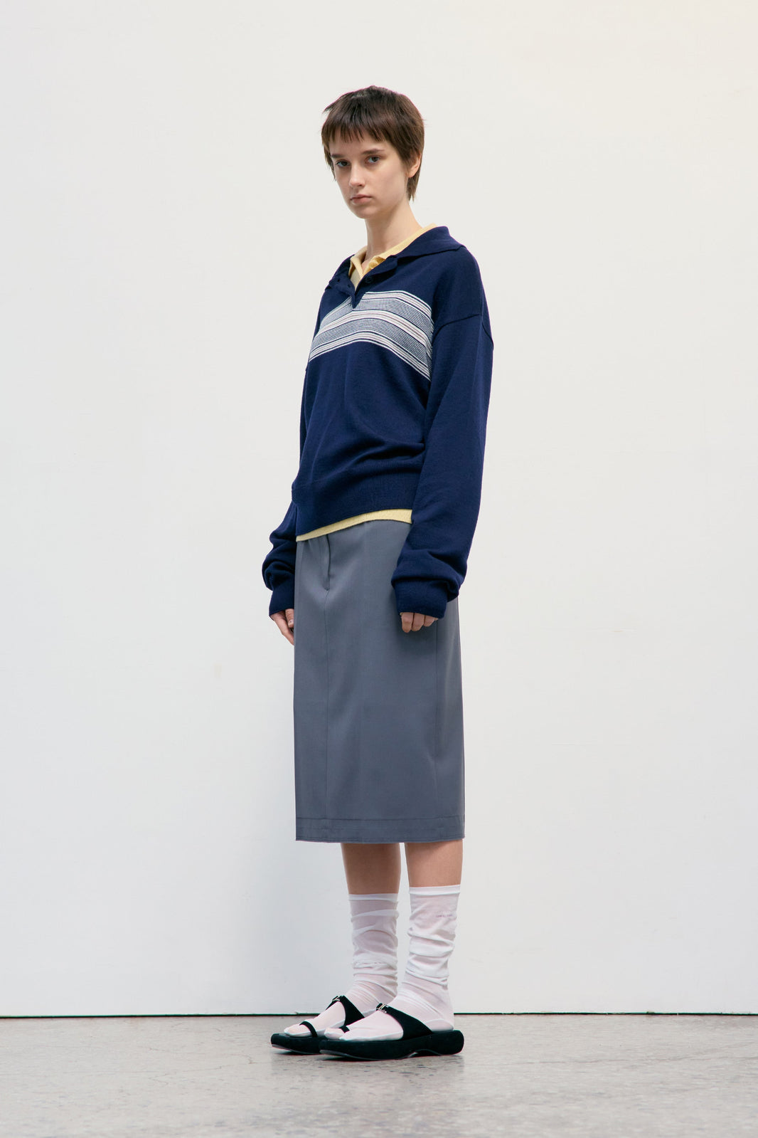 LOW CLASSIC MULTI STRIPE PIQUE KNIT TOP_NAVY