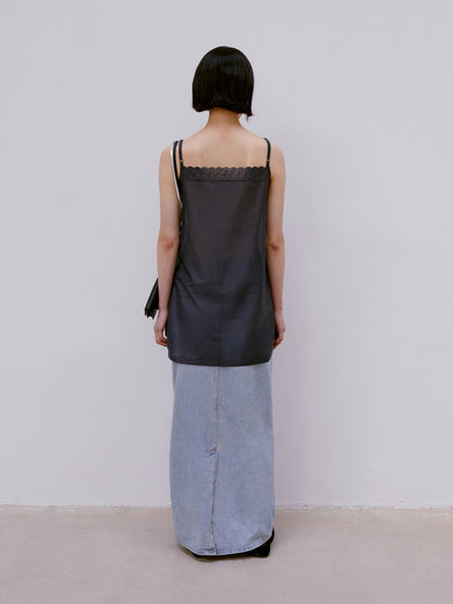 LOW CLASSIC BELTED HIGH WAIST DENIM SKIRT_BLUE