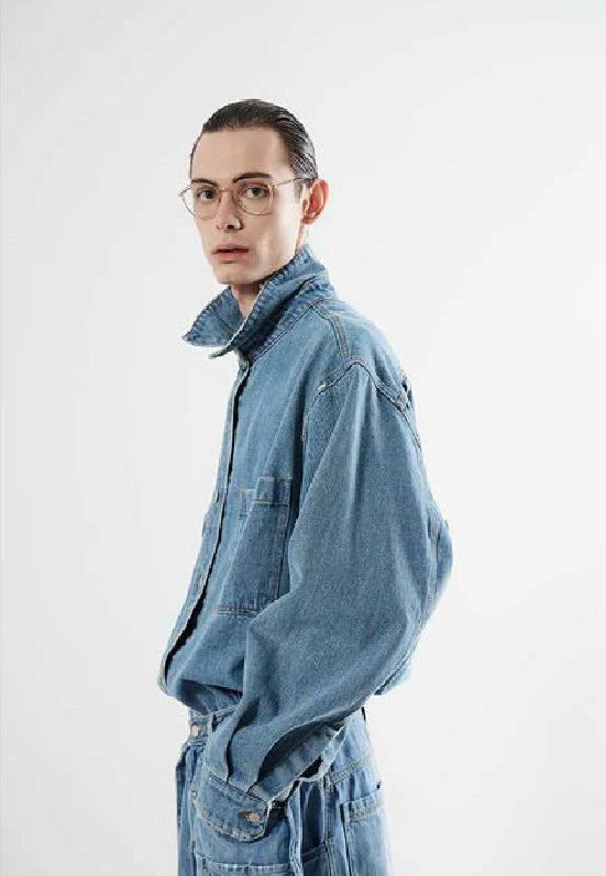 Hed Mayner Destroyed Denim Shirt Blue