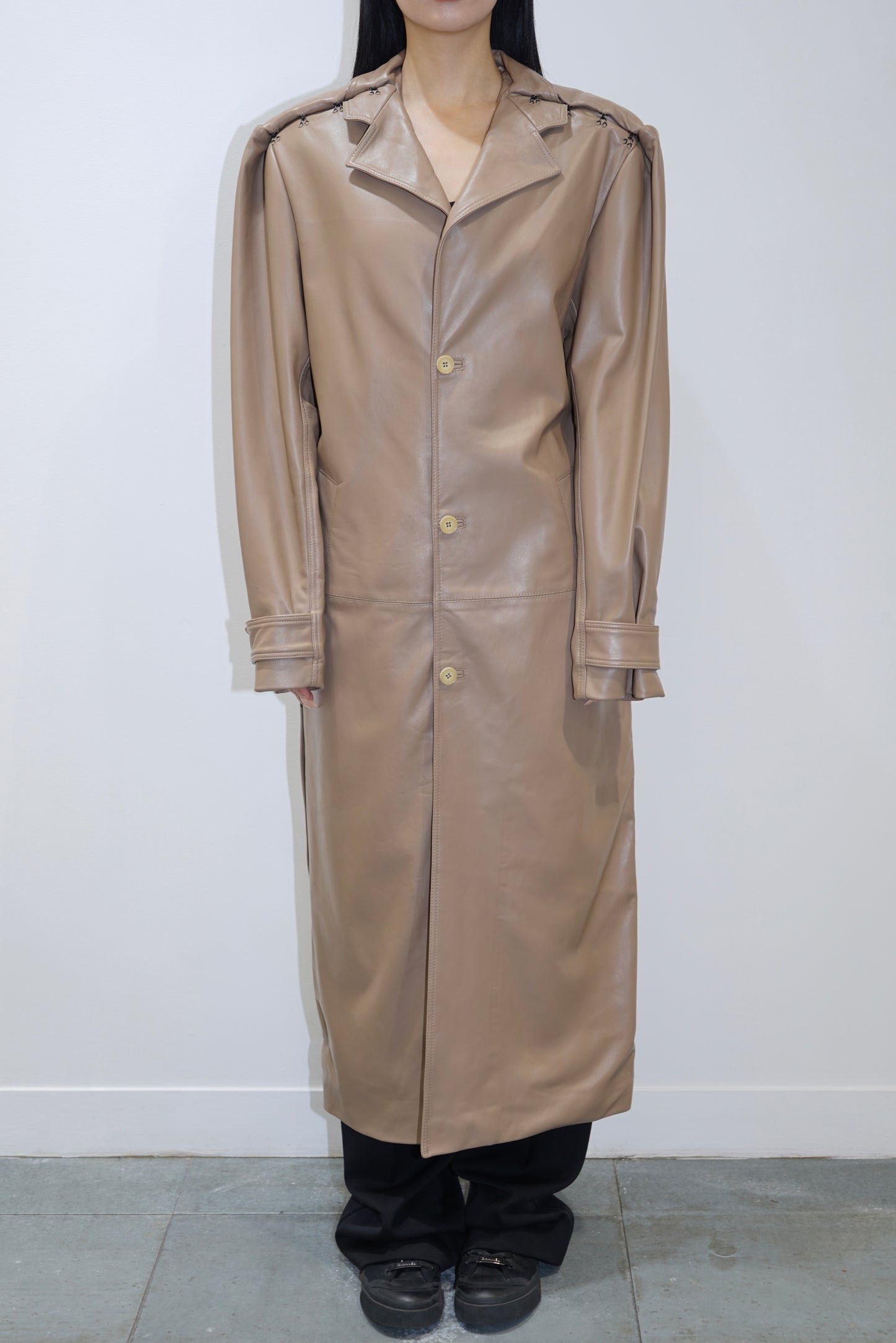 SITUATIONIST BEIGE LEATHER COAT