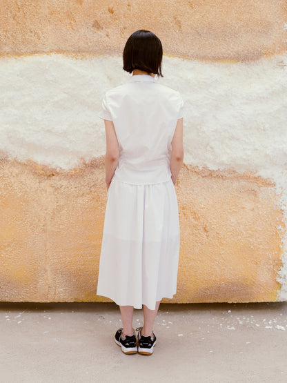 LOW CLASSIC DRAWSTRING MIDI SKIRT_WHITE