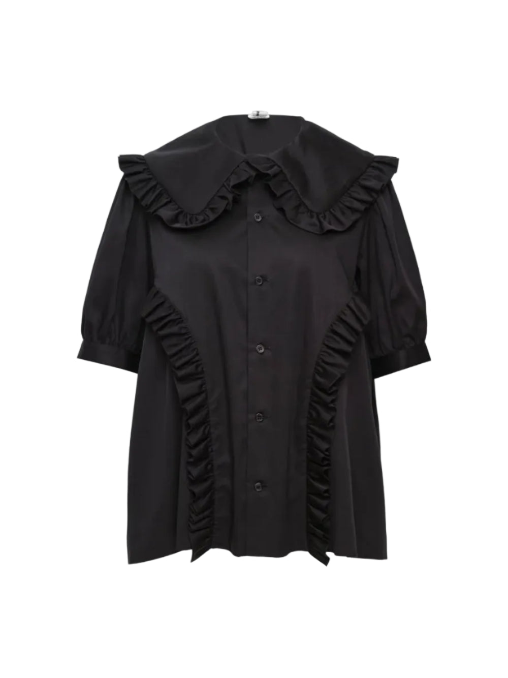 NOIR KEI NINOMIYA RUFFLE TRIM SHORT SLEEVE BLOUSE_BLACK