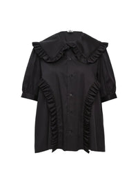 NOIR KEI NINOMIYA RUFFLE TRIM SHORT SLEEVE BLOUSE_BLACK