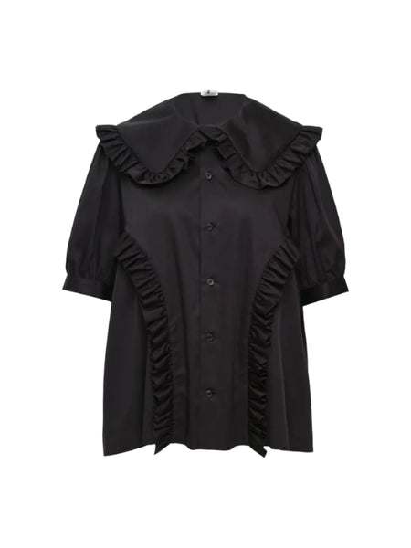 NOIR KEI NINOMIYA RUFFLE TRIM SHORT SLEEVE BLOUSE_BLACK