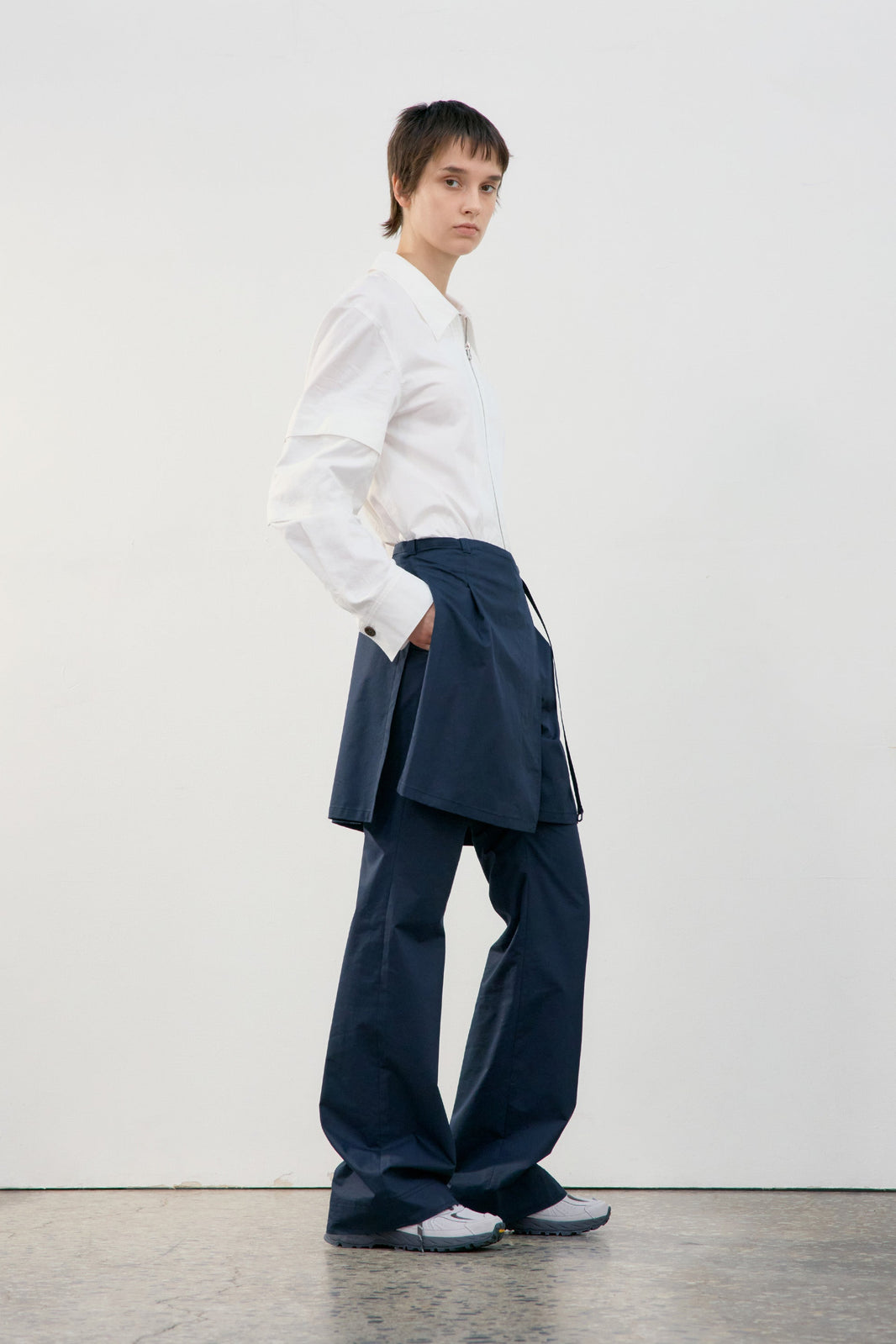 LOW CLASSIC NEW LAYERED WRAP SKIRT PANTS_NAVY
