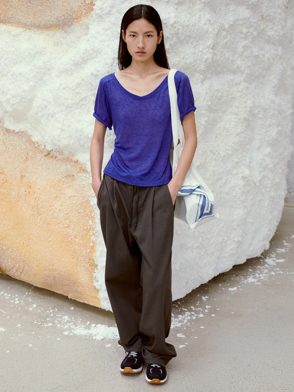 LOW CLASSIC DRAWSTRING WASHED COTTON PANTS_CHARCOAL