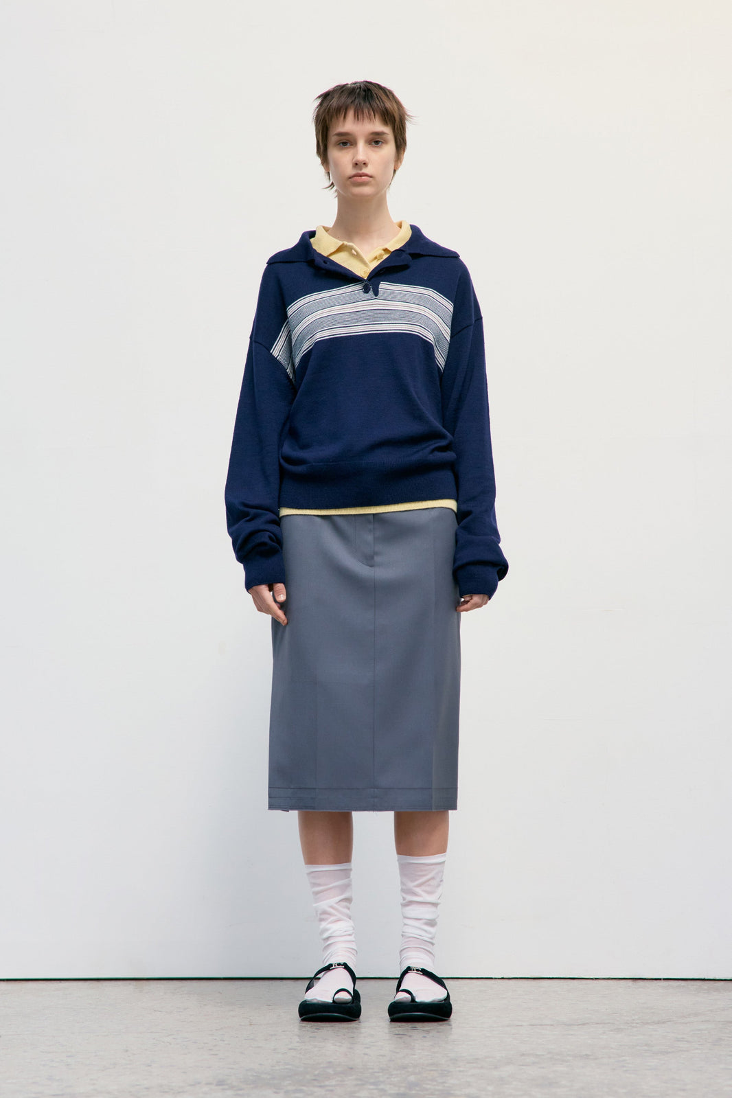 LOW CLASSIC MULTI STRIPE PIQUE KNIT TOP_NAVY
