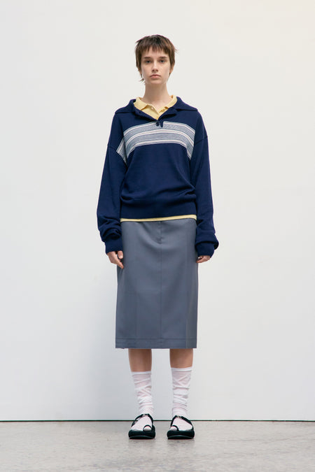 LOW CLASSIC MULTI STRIPE PIQUE KNIT TOP_NAVY