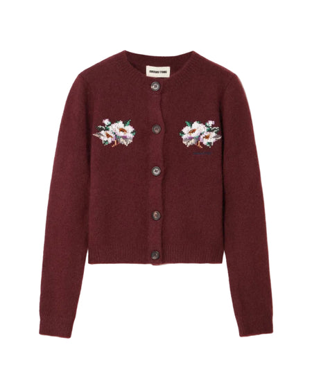 EMBROIDERED BEADED ROUND NECK CARDIGAN