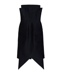 SHUSHU/TONG TRIANGULAR HEM STRAPLESS DRESS_BLACK