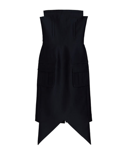 SHUSHU/TONG TRIANGULAR HEM STRAPLESS DRESS_BLACK