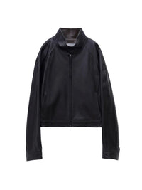 LOW CLASSIC STAND COLLAR LEATHER JUMPER_BLACK