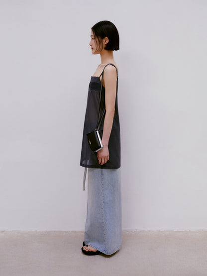 LOW CLASSIC BELTED HIGH WAIST DENIM SKIRT_BLUE