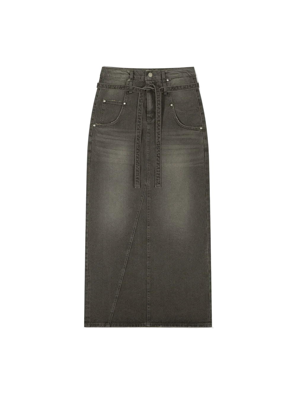 LOW CLASSIC BELTED HIGH WAIST DENIM SKIRT_GREY