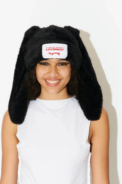 FLUFFY CHUNKY RABBIT BEANIE_BLACK