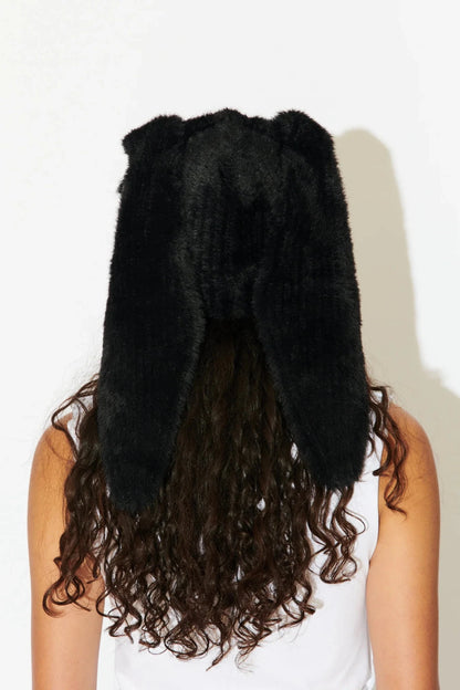 FLUFFY CHUNKY RABBIT BEANIE_BLACK