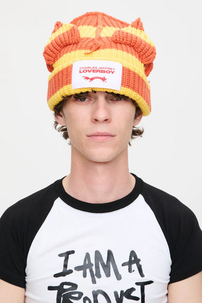 CHUNKY EARS BEANIE in YELLOW ORANGE STRIPE
