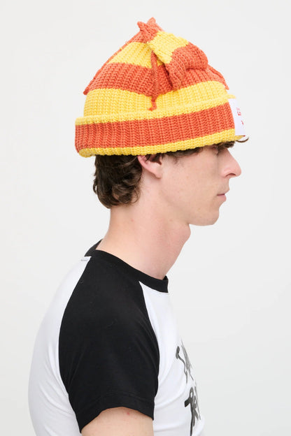 CHUNKY EARS BEANIE in YELLOW ORANGE STRIPE