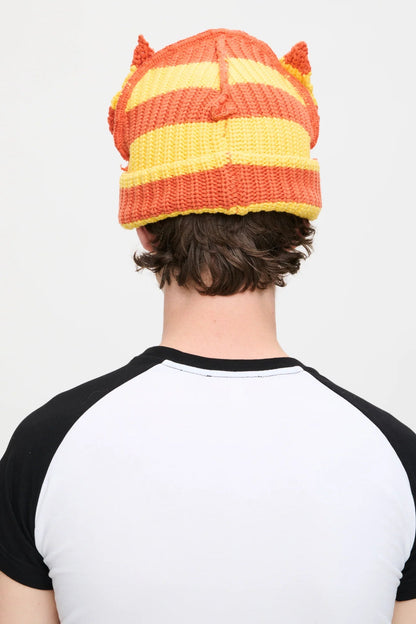 CHUNKY EARS BEANIE in YELLOW ORANGE STRIPE