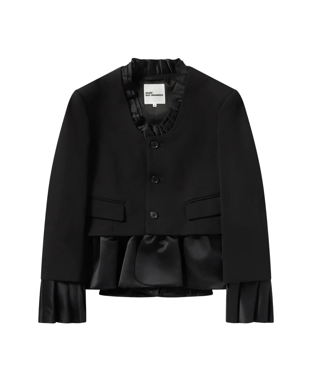 NOIR KEI NINOMIYA SATIN RUFFLE TRIM BLAZER_BLACK