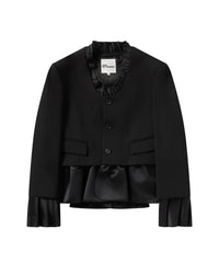 NOIR KEI NINOMIYA SATIN RUFFLE TRIM BLAZER_BLACK