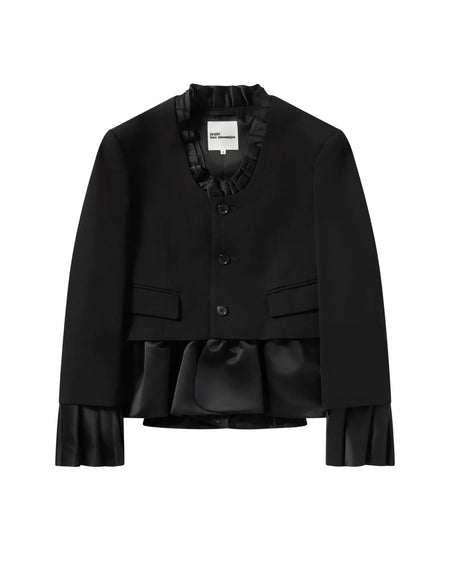 NOIR KEI NINOMIYA SATIN RUFFLE TRIM BLAZER_BLACK