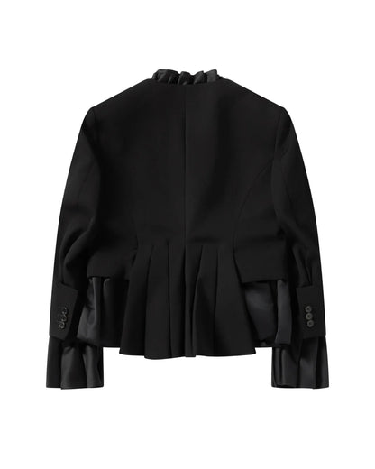 NOIR KEI NINOMIYA SATIN RUFFLE TRIM BLAZER_BLACK