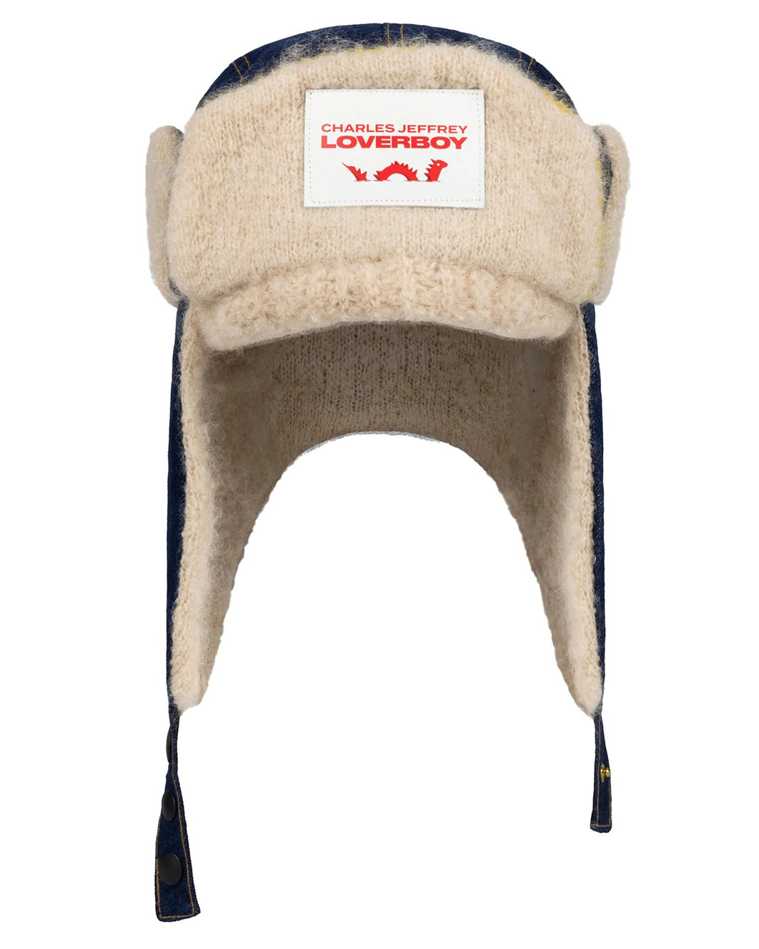 TRAPPER HAT WITH KNIT PATCH