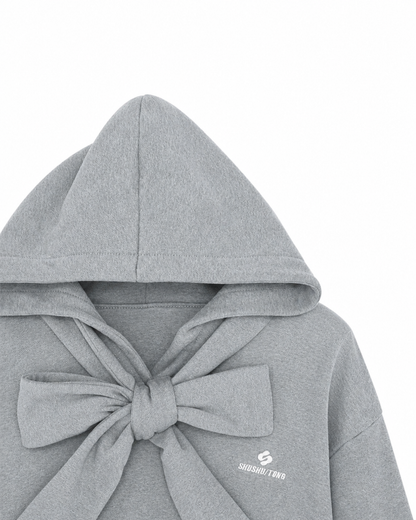 SHUSHUTONG BOW-TIE COTTON HOODIE_GREY