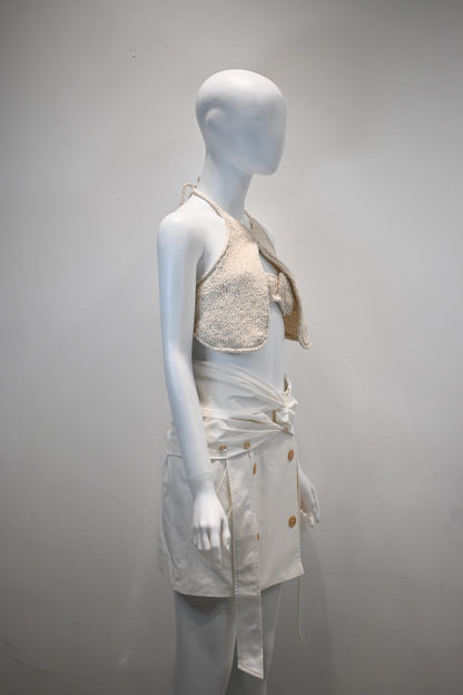 ROKH COTTON CROCHETED VEST WITH BRA_NATURAL