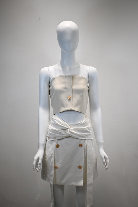 ROKH BUTTON DETAILED TUBE TOP_CREAM